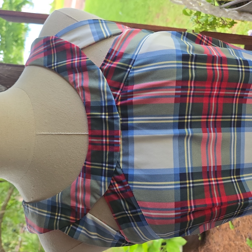 Gretchen Scott Designs Jersey Isosceles Duke of York Plaid Midi Shift Dress - Picture 3 of 12